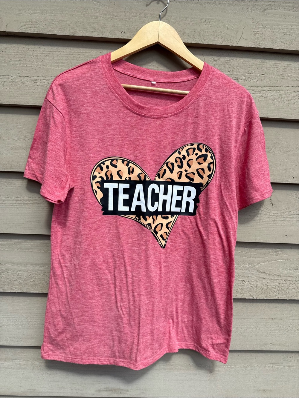 Leopard Heart “Teacher” Graphic Tee - Heather Red M